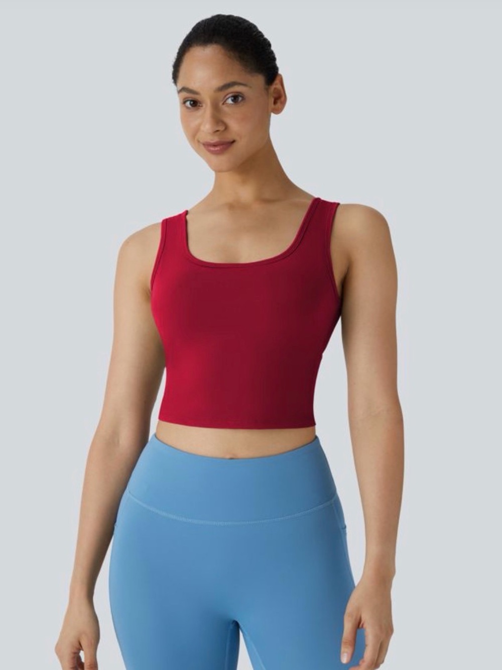 Halara U Neck Crossover Barre Ballet Dance Tank Top Large Red Cropped Bralette
